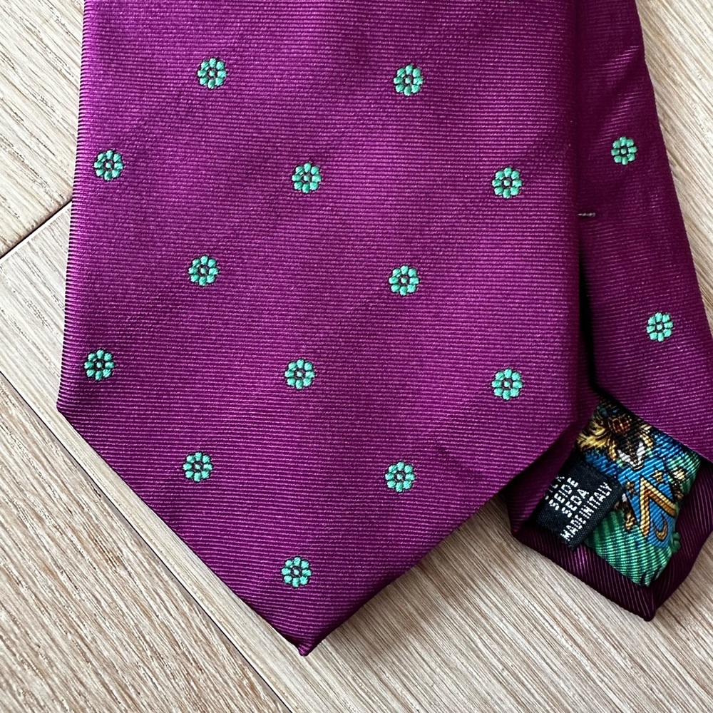 Eton Tie - Made in Italy - Purple with Green Floral Pattern